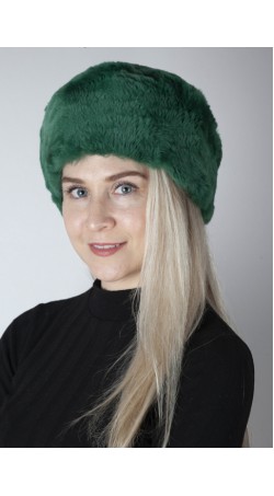 Cappello pelliccia in rex verde scuro